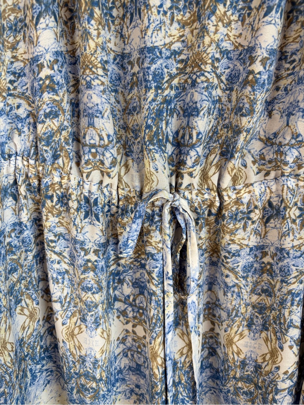 Ivanka Trump Blue Patterned Maxi Dress with Drawstring Waist Gold Accents - Picture 8 of 13
